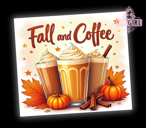 Fall and Coffee 20oz Tumbler Wrap Sublimation Design, Straight Tapered Tumbler Wrap, Fall Vibes Tumbler Png, Instant Digital Download Sublimation SvggirlplusArt 