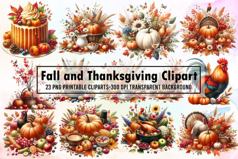 Fall and Thanksgiving Clipart Bundle Sublimation designartist 