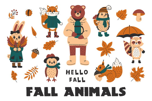 Fall Animals PNG Clipart Sublimation Rin Green 