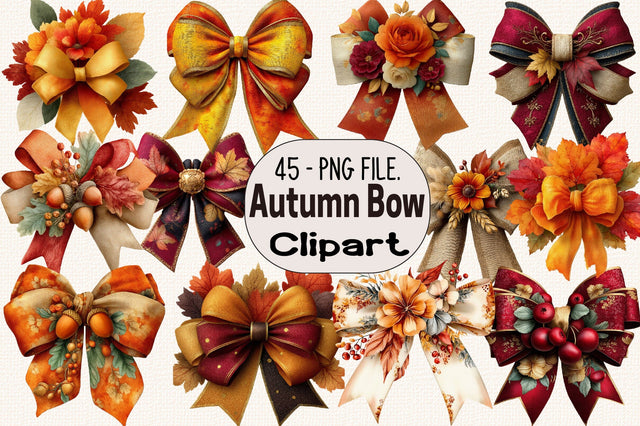 Fall Autumn Bow Clipart Bundle. Sublimation SVGArt 