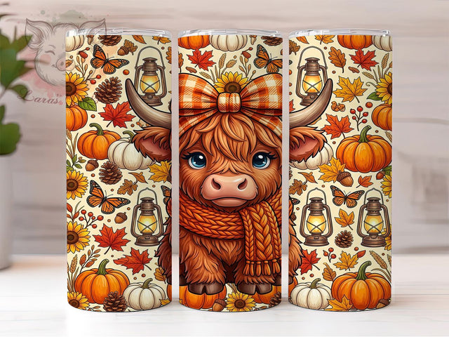 Fall Autumn Highland Cow 20oz Tumbler, Fall Highland Cow, Autumn Highland Cow, Highland Cow Tumbler, 20oz Tumbler, Fall Tumbler, Autumn Tumbler, Tumbler Wrap Sublimation Lara' s Designs 