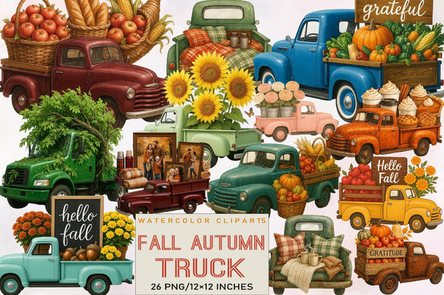 Fall Autumn Truck Sublimation Clipart Bundle. Sublimation SVGArt 
