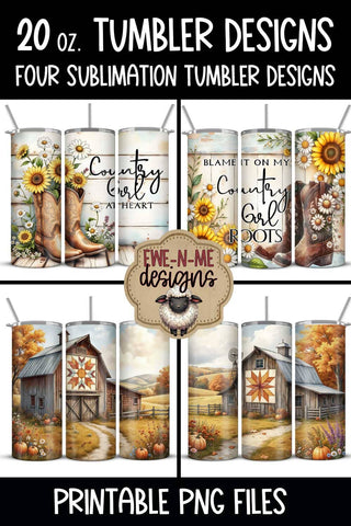 Fall Barns & Boots Tumbler Sublimation Bundle - 20oz Sublimation Tumbler PNG Sublimation Ewe-N-Me Designs 