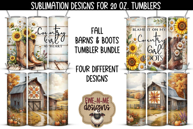 Fall Barns & Boots Tumbler Sublimation Bundle - 20oz Sublimation Tumbler PNG Sublimation Ewe-N-Me Designs 