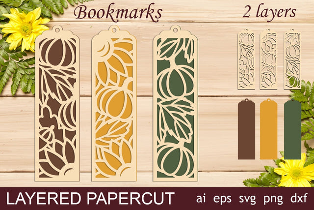 Fall bookmark with sunflower and pumpkin svg, Autumn layered SVG AnastasiyaArtDesign 