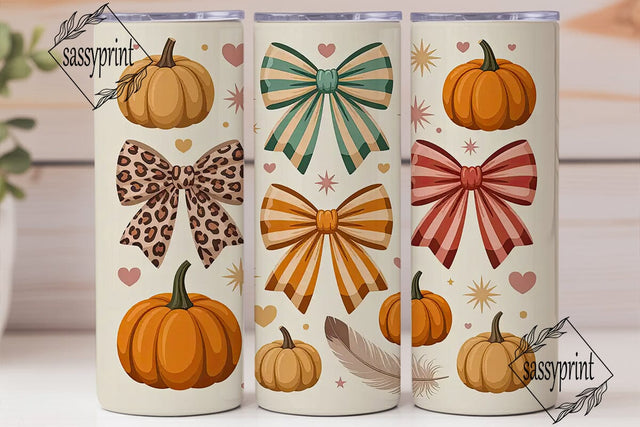 Fall Bows & Pumpkins 20oz Tumbler Wrap Sublimation sassyprint 