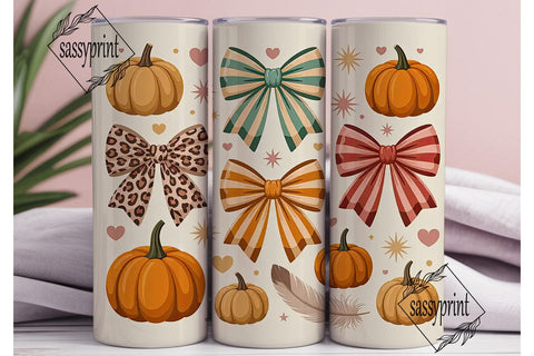 Fall Bows & Pumpkins 20oz Tumbler Wrap Sublimation sassyprint 