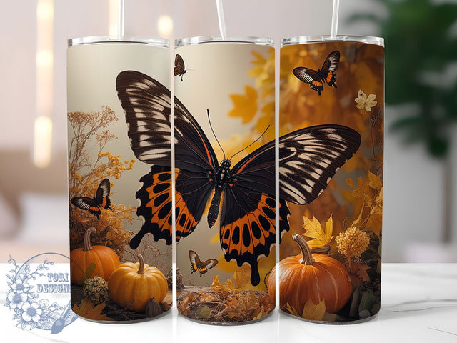 Fall Butterfly 20oz Tumbler Wrap, Autumnal Beauty Design, Seasonal Wrap, Sublimation Wrap, 20oz Tumbler Design, PNG Tumbler Wrap, Autumn Theme Sublimation ToriDesigns 