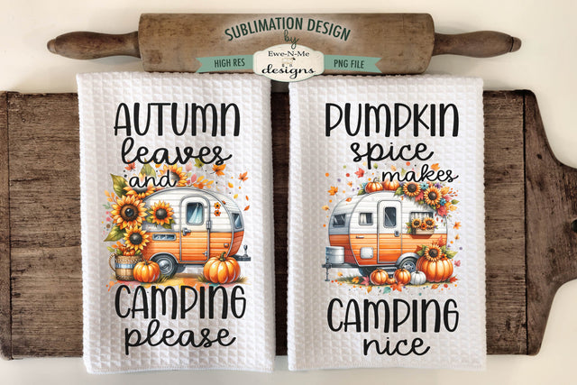 Fall Camper Sublimation Kitchen Towel Designs - Fall Camping Sublimation Ewe-N-Me Designs 