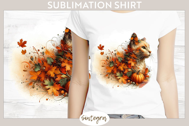 Fall Cat Animal v1 T-shirt Sublimation Sublimation Sintegra 
