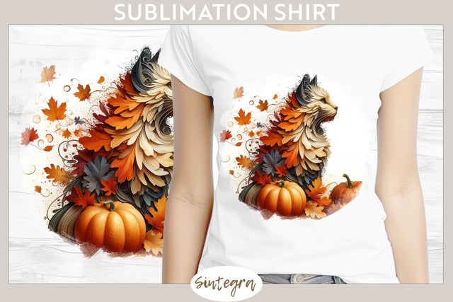 Fall Cat Animal v5 T-shirt Sublimation Sublimation Sintegra 