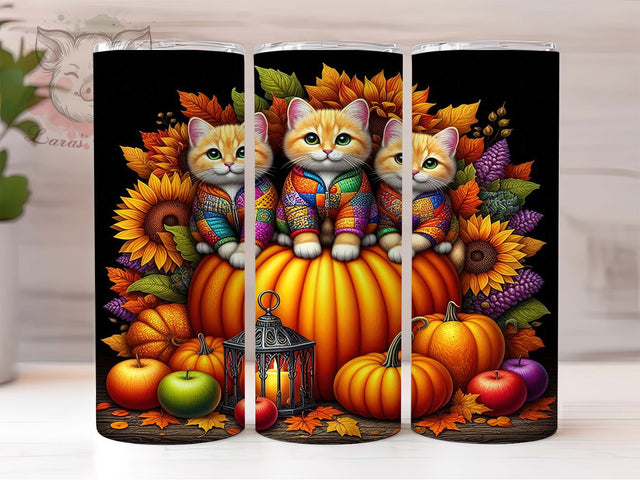 Fall Cat Pumpkin Cozy Autumn Tumbler, Pumpkin Kitty, Autumn Cats, Cozy Wrap, Rustic Design, Sublimation Cup, 20Oz Tumbler Sublimation Lara' s Designs 
