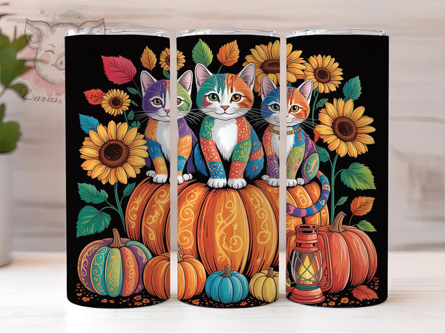 Fall Cat Pumpkin Cozy Autumn Tumbler, Pumpkin Kitty, Autumn Cats, Cozy Wrap, Rustic Design, Sublimation Cup, 20Oz Tumbler Sublimation Lara' s Designs 