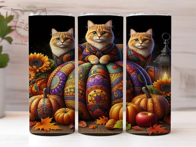 Fall Cat Pumpkin Cozy Autumn Tumbler, Pumpkin Kitty, Autumn Cats, Cozy Wrap, Rustic Design, Sublimation Cup, 20Oz Tumbler Sublimation Lara' s Designs 