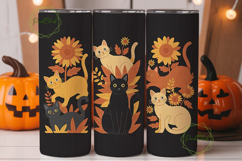 Fall Cats 20oz Tumbler Wrap Sublimation PixelChick 