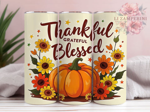 Fall Christian Inspirational 20 oz Skinny Tumbler Sublimation Design, Straight & Tapered Tumbler Png, Thankful Grateful Blessed Tumbler Png, Digital Download PNG Sublimation Li Zamperini 
