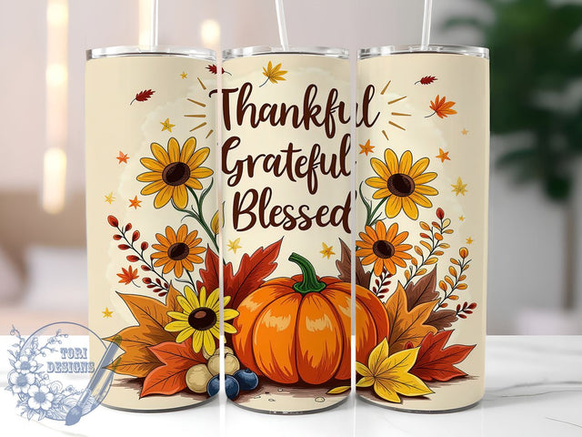 Fall Christian Inspirational 20oz Skinny Tumbler PNG, Thankful Grateful Blessed Tumbler Sublimation Wrap, Straight & Tapered Tumbler Wrap, Instant Digital Download Sublimation ToriDesigns 