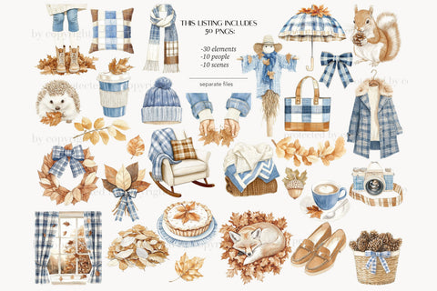 Fall Clipart | Cozy Autumn Elegant Outside PNG Graphics SVG GlamArtZhanna 