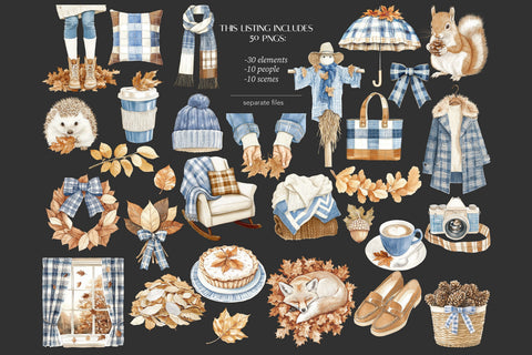 Fall Clipart | Cozy Autumn Elegant Outside PNG Graphics SVG GlamArtZhanna 