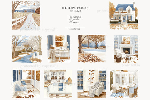 Fall Clipart | Cozy Autumn Elegant Outside PNG Graphics SVG GlamArtZhanna 