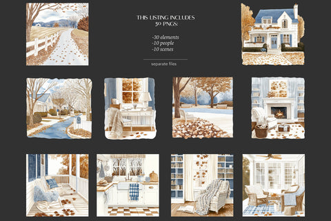 Fall Clipart | Cozy Autumn Elegant Outside PNG Graphics SVG GlamArtZhanna 