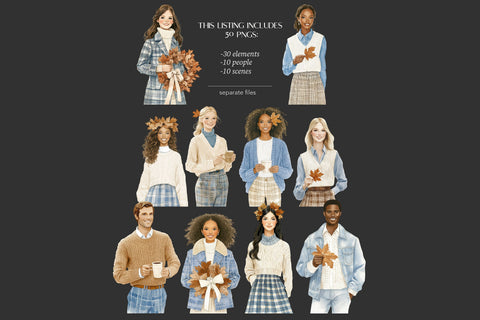 Fall Clipart | Cozy Autumn Elegant Outside PNG Graphics SVG GlamArtZhanna 