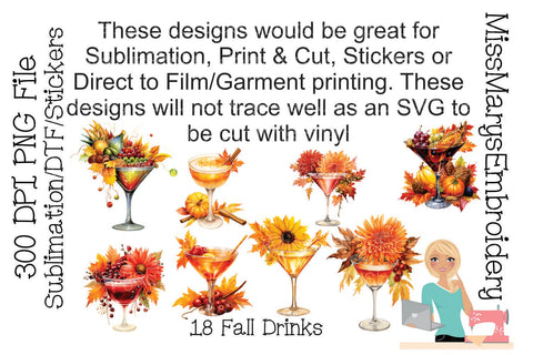 Fall Cocktail Drinks PNG | Fall Sublimation | Autumn PNG | Direct To Film | Printing 300 dpi | Thanksgiving PNG Sublimation MissMarysEmbroidery 