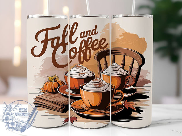 Fall Coffee 20oz Skinny Tumbler PNG, Fall Vibes Tumbler Wrap, Sublimation Design, Straight & Tapered Tumbler Wrap, Instant Digital Download Sublimation ToriDesigns 