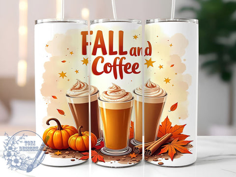 Fall Coffee 20oz Skinny Tumbler PNG, Fall Vibes Tumbler Wrap, Sublimation Design, Straight & Tapered Tumbler Wrap, Instant Digital Download Sublimation ToriDesigns 