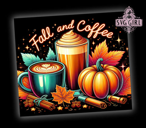 Fall Coffee 20oz Tumbler Wrap Sublimation Design, Straight Tapered Tumbler Wrap, Fall Vibes Tumbler Png, Instant Digital Download Sublimation SvggirlplusArt 
