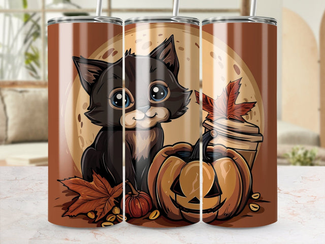 Fall Coffee Cat Sublimation Tumbler Wrap Sublimation Fine Purple Elephant Creations 