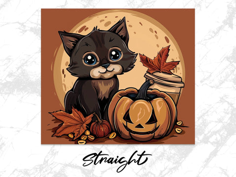 Fall Coffee Cat Sublimation Tumbler Wrap Sublimation Fine Purple Elephant Creations 