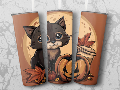 Fall Coffee Cat Sublimation Tumbler Wrap Sublimation Fine Purple Elephant Creations 