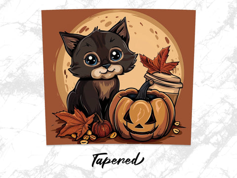 Fall Coffee Cat Sublimation Tumbler Wrap Sublimation Fine Purple Elephant Creations 