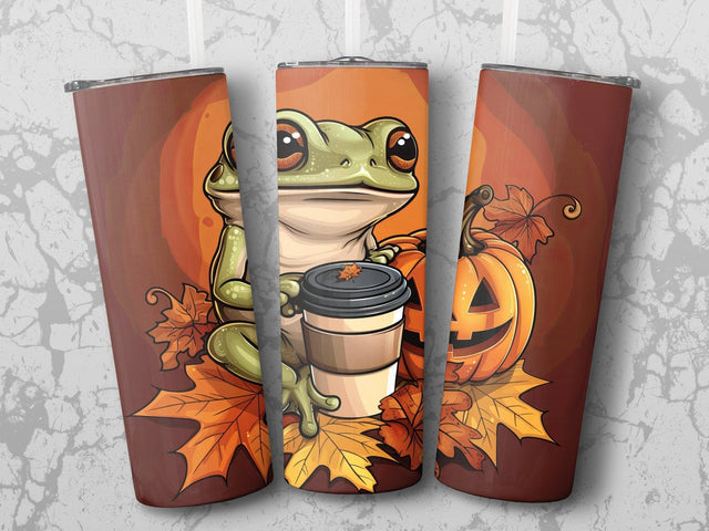 Fall Coffee Frog Sublimation Tumbler Wrap Sublimation Fine Purple Elephant Creations 