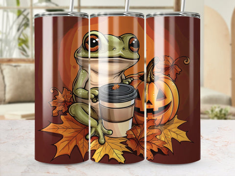 Fall Coffee Frog Sublimation Tumbler Wrap Sublimation Fine Purple Elephant Creations 