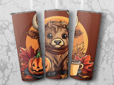 Fall Coffee Highland Cow Sublimation Tumbler Wrap Sublimation Fine Purple Elephant Creations 
