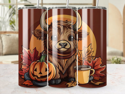 Fall Coffee Highland Cow Sublimation Tumbler Wrap Sublimation Fine Purple Elephant Creations 