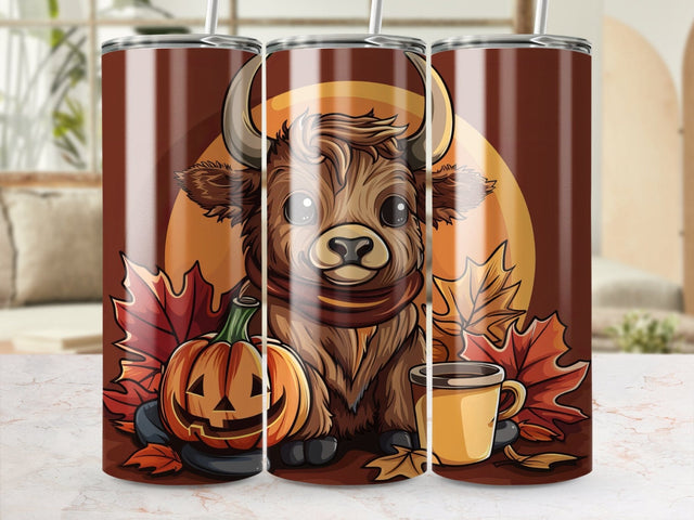 Fall Coffee Highland Cow Sublimation Tumbler Wrap Sublimation Fine Purple Elephant Creations 