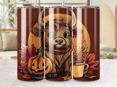 Fall Coffee Highland Cow Sublimation Tumbler Wrap Sublimation Fine Purple Elephant Creations 