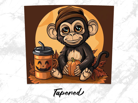 Fall Coffee Monkey Sublimation Tumbler Wrap Sublimation Fine Purple Elephant Creations 