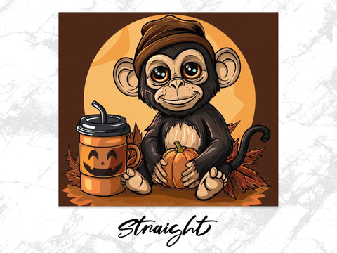 Fall Coffee Monkey Sublimation Tumbler Wrap Sublimation Fine Purple Elephant Creations 