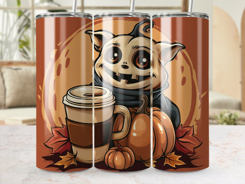 Fall Coffee Monster Sublimation Tumbler Wrap Sublimation Fine Purple Elephant Creations 
