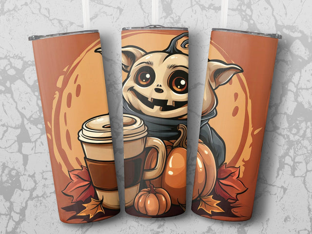 Fall Coffee Monster Sublimation Tumbler Wrap Sublimation Fine Purple Elephant Creations 