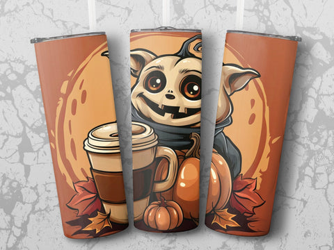 Fall Coffee Monster Sublimation Tumbler Wrap Sublimation Fine Purple Elephant Creations 