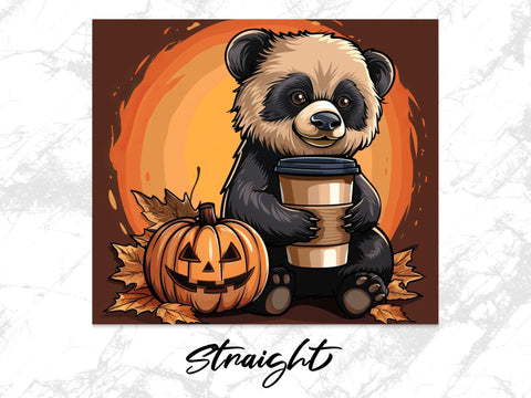 Fall Coffee Panda Sublimation Tumbler Wrap Sublimation Fine Purple Elephant Creations 