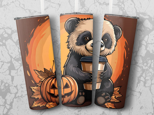 Fall Coffee Panda Sublimation Tumbler Wrap Sublimation Fine Purple Elephant Creations 