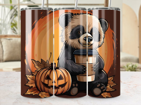 Fall Coffee Panda Sublimation Tumbler Wrap Sublimation Fine Purple Elephant Creations 