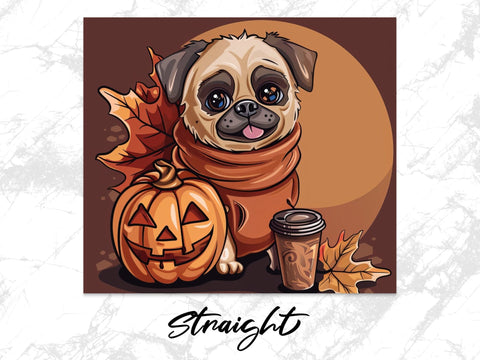 Fall Coffee Pug Dog Sublimation Tumbler Wrap Sublimation Fine Purple Elephant Creations 