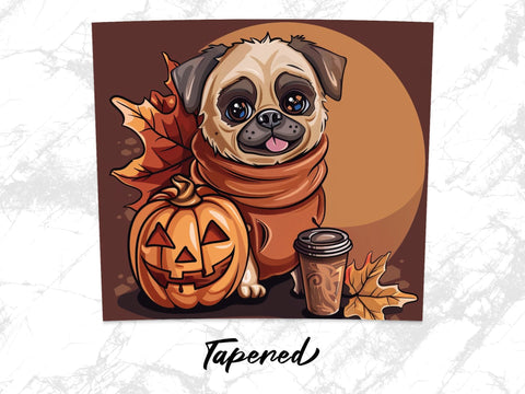 Fall Coffee Pug Dog Sublimation Tumbler Wrap Sublimation Fine Purple Elephant Creations 